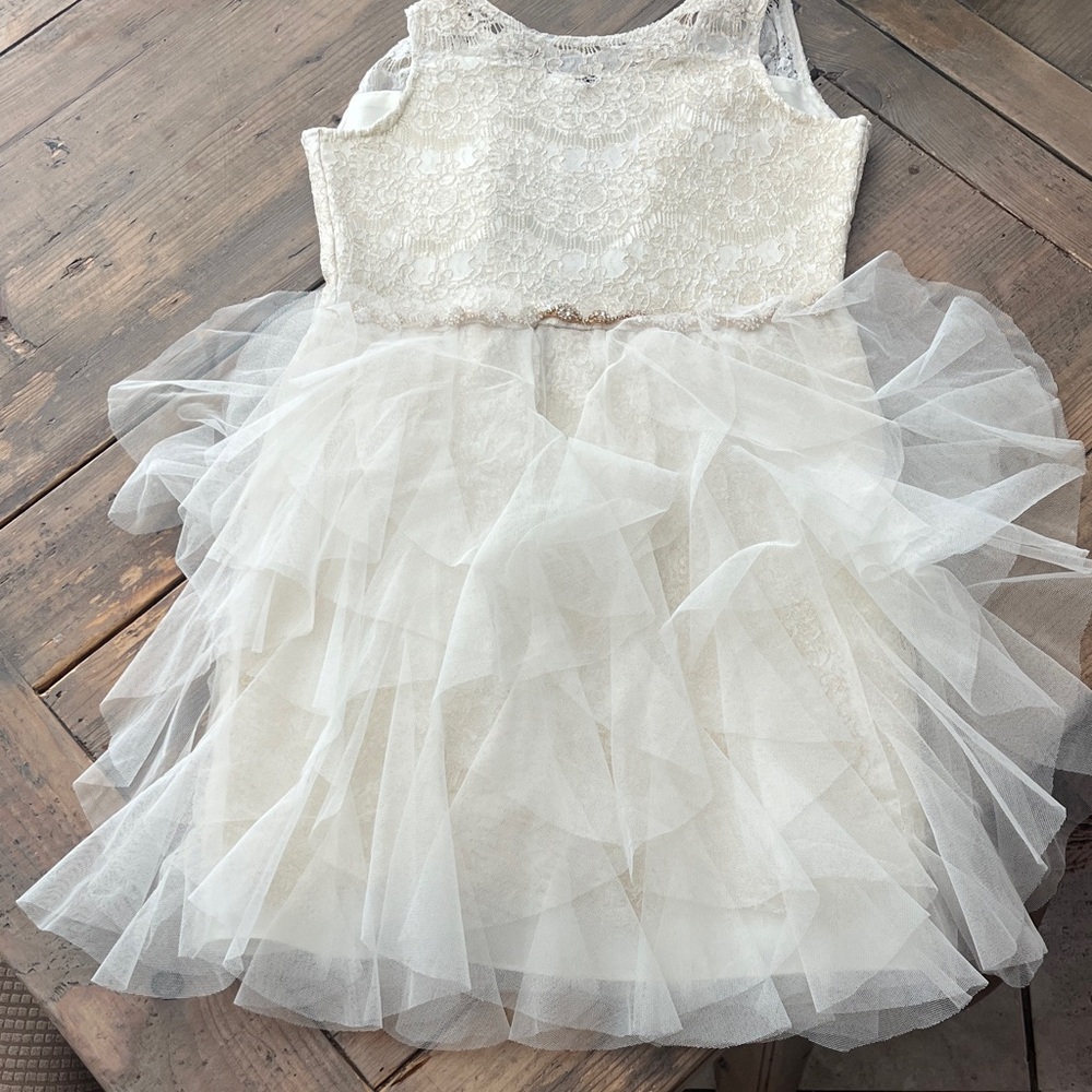 Rare Editions Cream Lace and Tulle Kids Dress